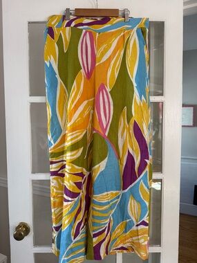 Christian Siriano Vibrant Multicolor Leaf-Print Wide Legs Pants